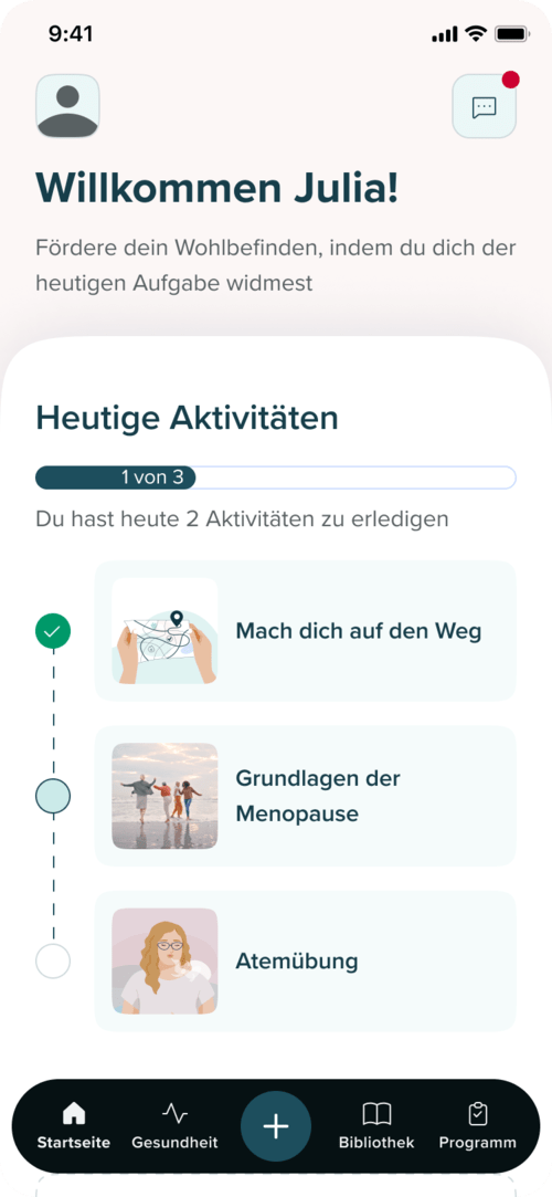 StartscreenUnsere App bietet Ihnen umfassendes Wissen, um Sie auf Ihrem Weg durch die Wechseljahre zu unterstützen. Unsere Expert:innen haben hierfür evidenzbasierte und aktuelle Informationen zum Thema Wechseljahre und Lebensstil zusammengestellt. Erfahren Sie mehr, wie Sie dysfunktionale Denkmuster erkennen und in hilfreichere umwandeln können.